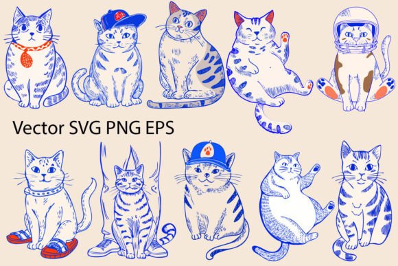 Download 10 Cat Vector Set Scribblesdoodle - Cat vector Collection