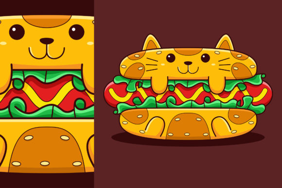 Download Cute Hot Dog Cat Vector Cartoon Style - Cat vector Collection